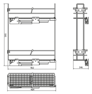 320L Механизм в базу Kalibra, 200 мм гл. 500 мм мягкий ход. хром (4 делителя) правая