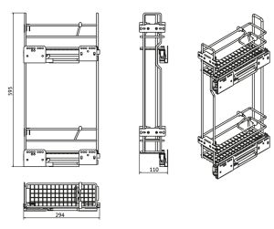 315S Механизм в базу Kalibra, 150 мм гл. 300 мм мягкий ход. хром (2 делителя) правая