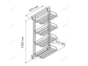 Полка Starax для обуви,выдвижная, 4-х ярусная(325*475*1000) выдвижение левое Антрацит