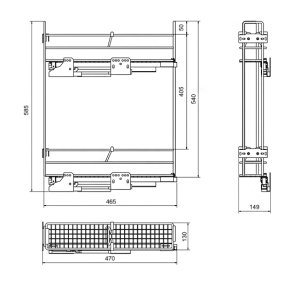 3200L Механизм в базу Kalibra, 200 мм гл. 500 мм мягкий ход. хром (2 делителя) правая